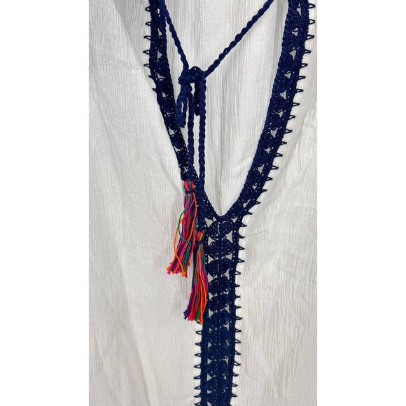 Anna Kosturova hand made oversized crochet trim tunic top white navy SZ Small - Picture 4 of 8